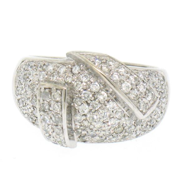 14k White Gold Wide 1.50 ctw Pave Diamond Domed Wrap-Around Band Dinner Ring