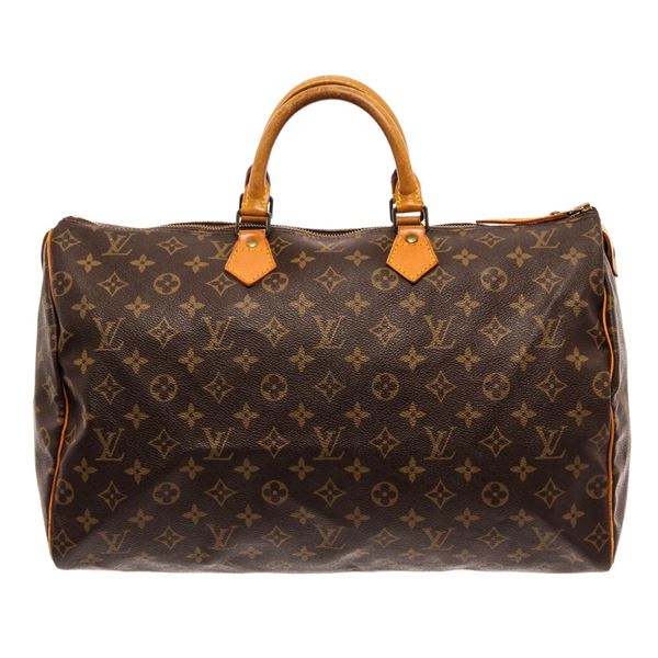 Louis Vuitton Brown Monogram Canvas Leather Speedy 40 Satchel Bag