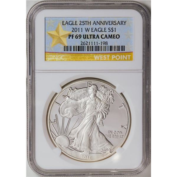 2011-W American Silver Eagle .999 Fine Silver Dollar Coin NGC PF69 Ultra Cameo