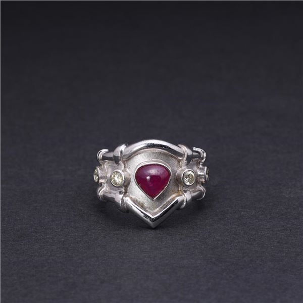 Heavy 18k White Gold Ruby & Diamond Ring