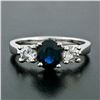 Image 2 : New 14K Gold 1.53 ctw Oval Sapphire Round Diamond 3 Three Stone Engagement Ring