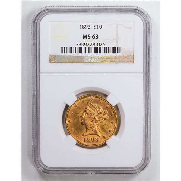 1893 $10 Eagle Gold Coin NGC MS63