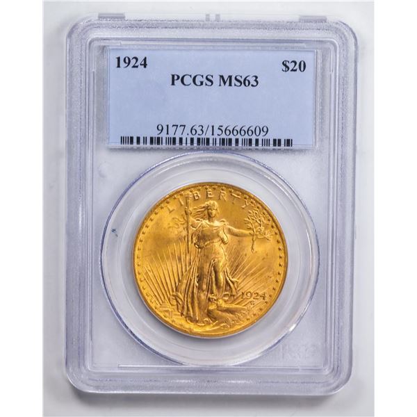 1924 $20 Double Eagle Gold Coin PCGS MS63