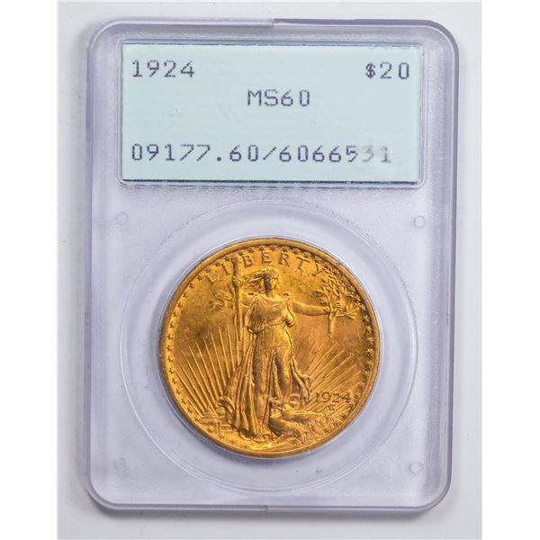 1924 $20 Double Eagle Gold Coin PCGS MS60