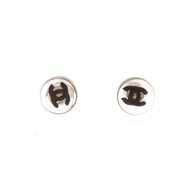 Chanel Clear And Black Metal CC Earrings