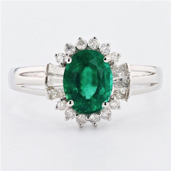 1.19 ctw Emerald and 0.38 ctw Diamond 18K White Gold Ring