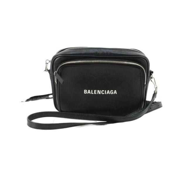 Balenciaga Black Leather Logo-Print Messenger Shoulder Bag