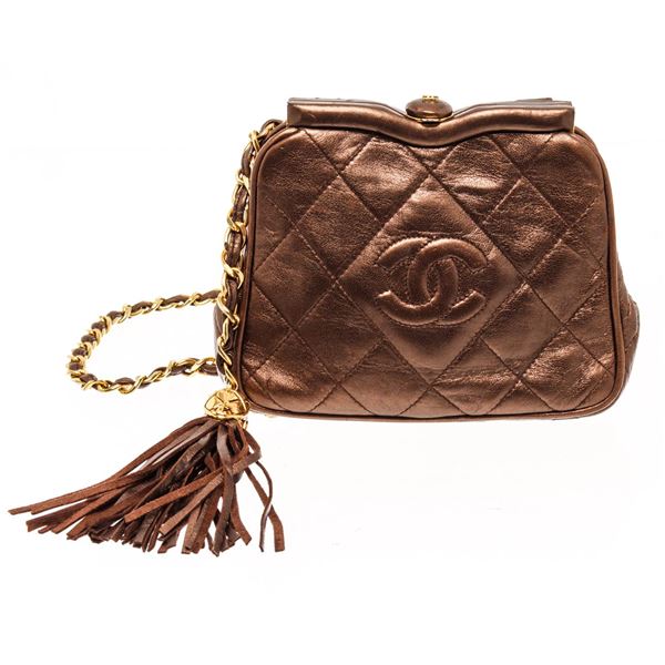 Chanel Brown Leather Mini Kisslock Shoulder Bag