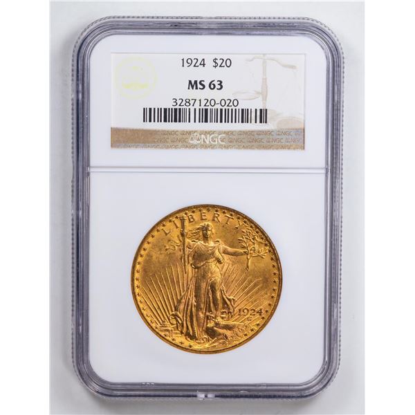 1924 $20 Double Eagle Gold Coin NGC MS63