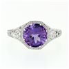 Image 4 : NEW 14k White Gold 1.85 ctw Fine Filigree & Milgrain Work Amethyst Solitaire Rin