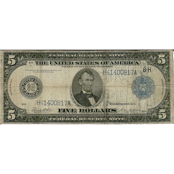 1914 $5 Federal Reserve Bank Note