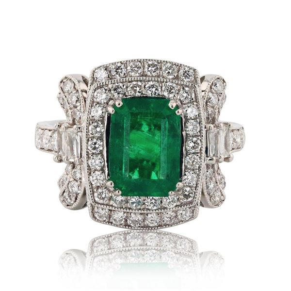 2.34 ctw Emerald and 1.03 ctw Diamond Platinum Ring