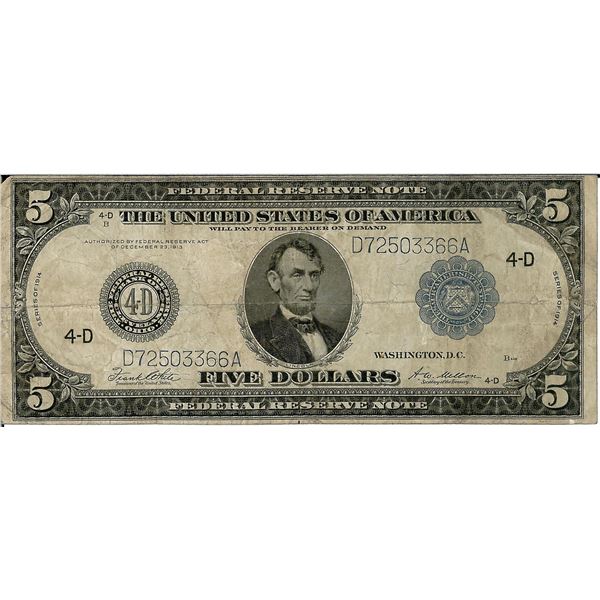 1914 $5 Federal Reserve Bank Note