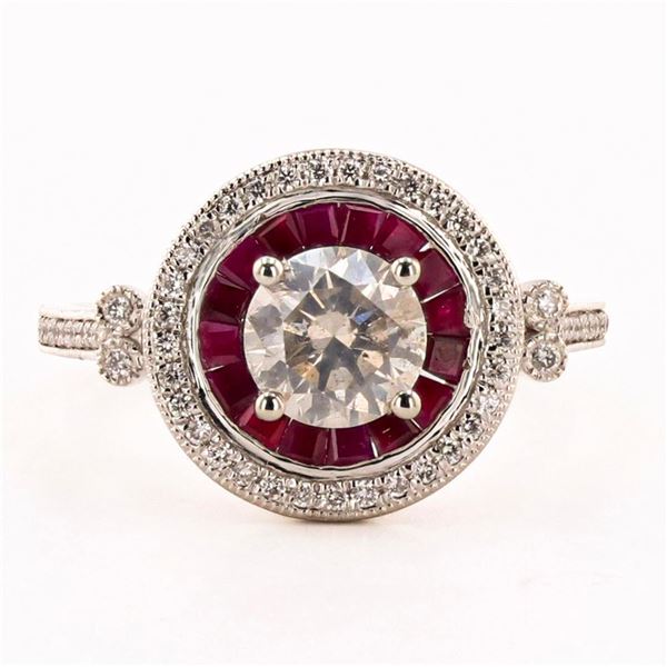 1.02 ctw CENTER Diamond and 0.69 ctw Ruby Platinum Ring (1.23 ctw Diamonds)