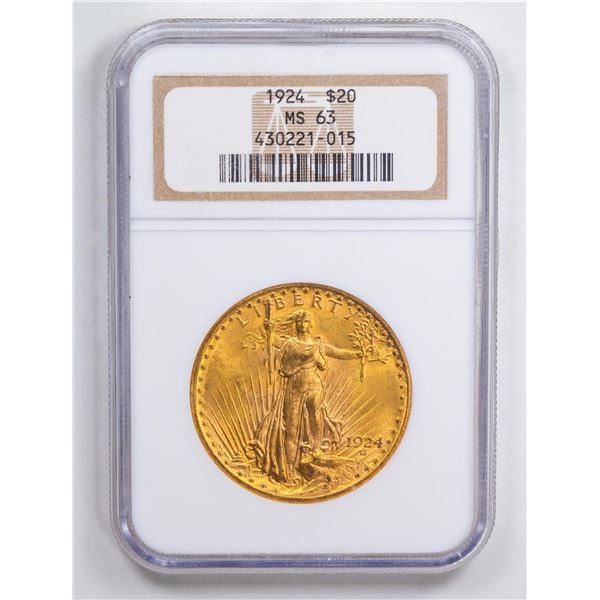 1924 $20 Double Eagle Gold Coin NGC MS63