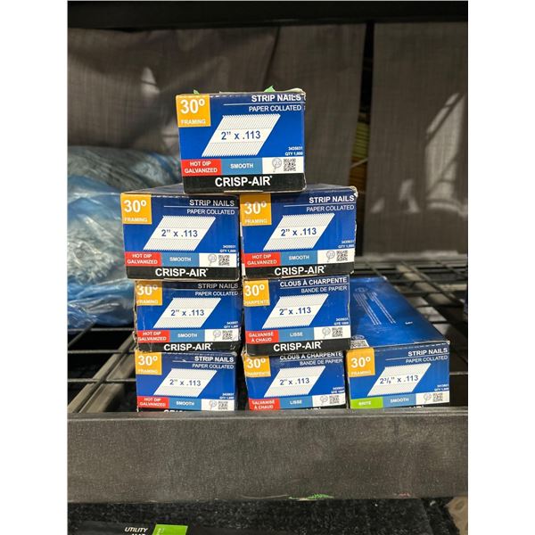 Crisp-Air strip nails, 6 boxes of 2"x.113 , 1 box of 2 3/8"x.113. 7 boxes total in lot