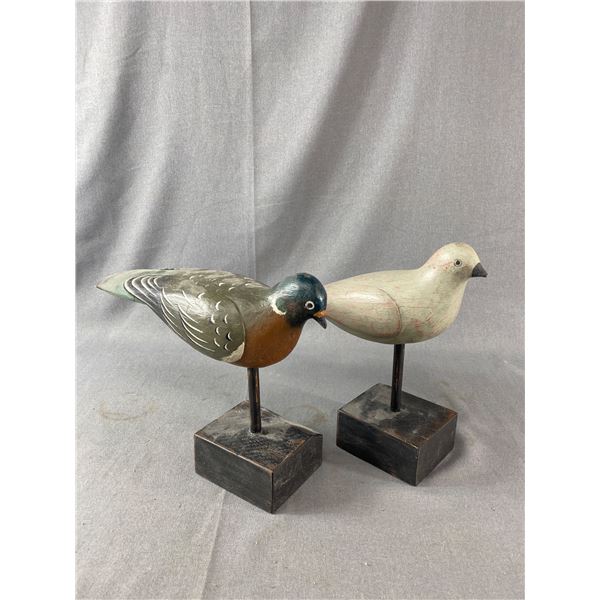 2 Vintage Hand Carved & Painted Wood Seagulls On Wood Base. Approx. 10 1/4  H