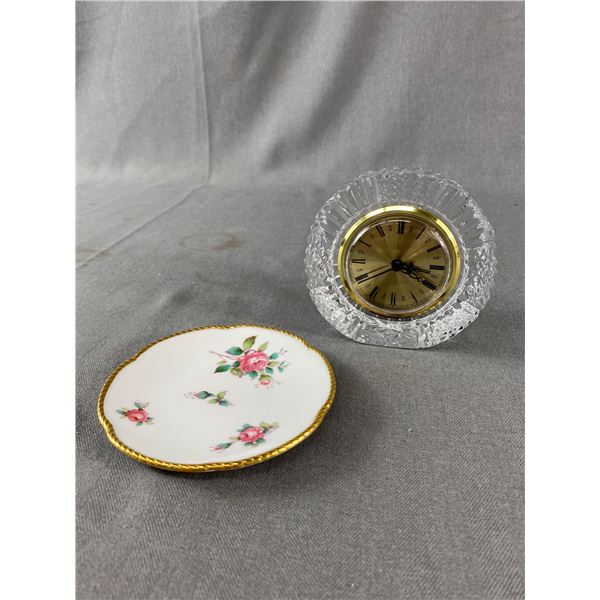 Gorgeous Tyrone Crystal Circular Clock- Made in Ireland-Working & Spode Pin Dish