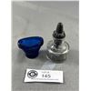 Image 1 : Cobalt Blue Vintage Glass Eyebath by Orthex, Higgins Drawing Ink Bottle w/ Rubber Stopper