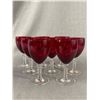 Image 3 : Set Of Red & Blue Appertif Glasses w/Twisted Stems & Etched Cranberry & Gold Pedestal Glass Approx. 