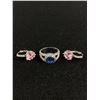 Image 1 : Pair of Silver Plated Copper Earrings + Ring (Tested) w/ Pink and Blue Stoens