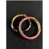 Image 1 : Pair of Vintage Enamel + Raised Engraved Hinged Bangles Closonne Style