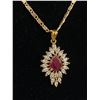 Image 2 : Gorgeous Gold Tone w. Imitation Ruby + Diamondettes Pendant Necklace