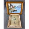 Image 1 : 2 Vintage Wood Framed Pictures - Ballarina Print Approx 9" x 11 1/2" & Sea Scape Painting 11" x 14"