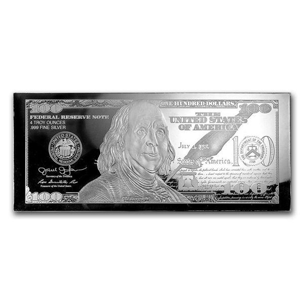 4 oz Silver Bar - 2017 $100 Bill (w/Box & COA) Quarter Pound Silver Note