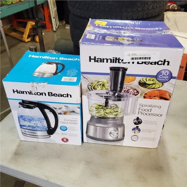 HAMILTON BEACH SPIRILIZING FOOD PROCESSOR AND  GLASS KETTLE BOTH TESTED AND WORKING