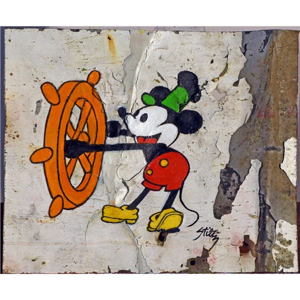 Steamboat Willie - Original Oil on the Original 1923 Hollywoodland Sign Metal by Thomas Stiltz
