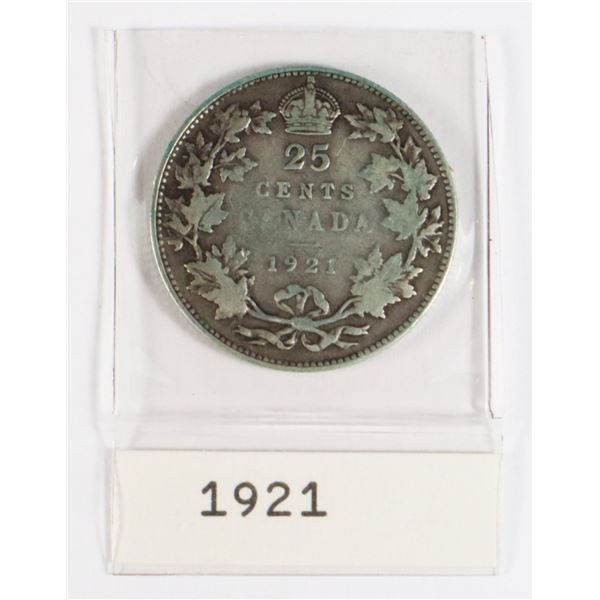 1921 CANADA 25CENT QUARTER (80% SILVER)