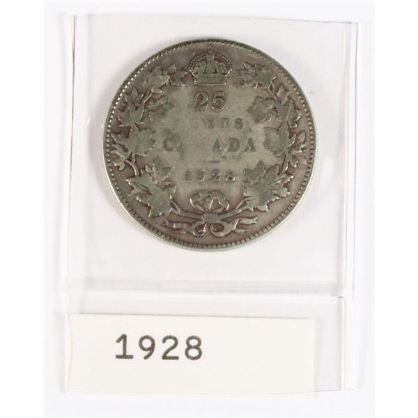 1928 CANADA 25CENT QUARTER (80% SILVER)