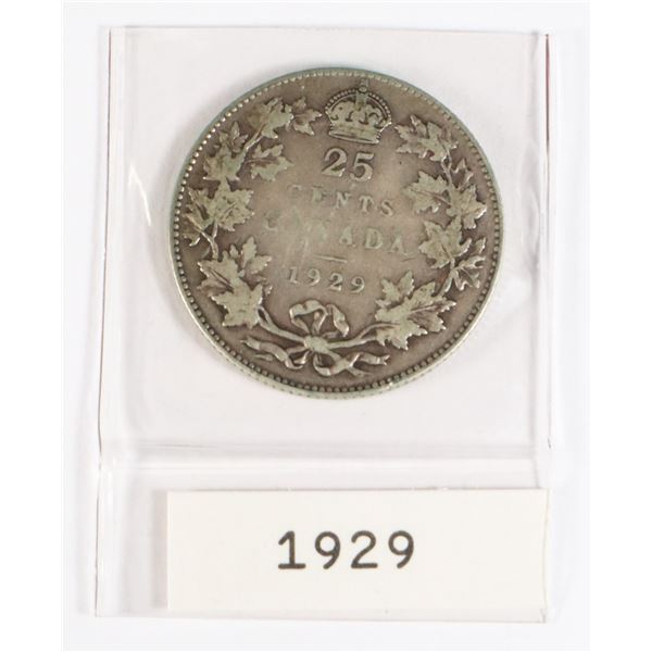 1929 CANADA 25CENT QUARTER (80% SILVER)