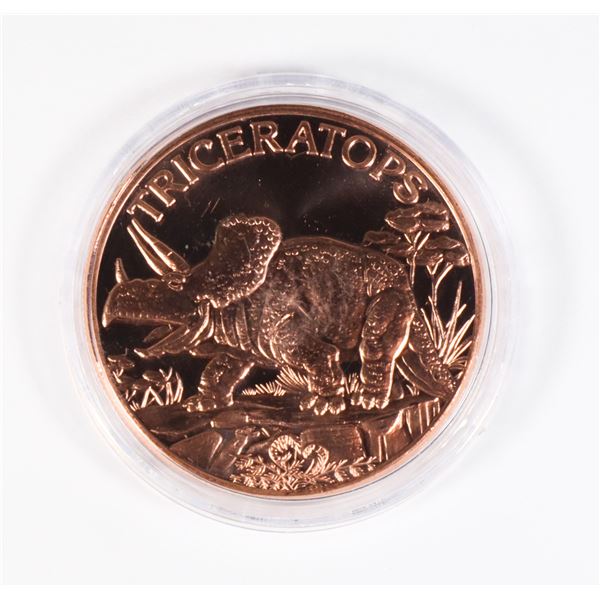 1-OZ FINE COPPER TRICERATOPS ROUND IN CAPSULE