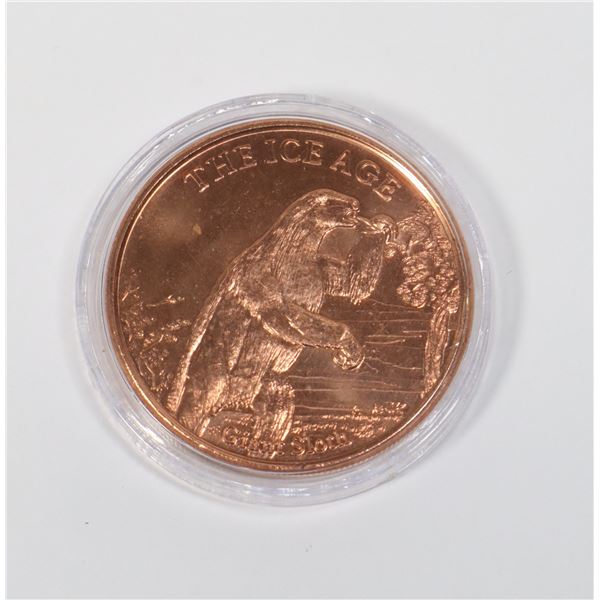 1-OZ FINE COPPER ROUND -ICE AGE- GIANT SLOTH