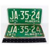 Image 1 : PAIR OF GREEN ALBERTA 1971 LICENSE PLATES JA3524