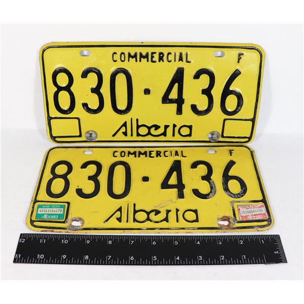 PAIR OF YELLOW COMMERCIAL ALBERTA LICENSE