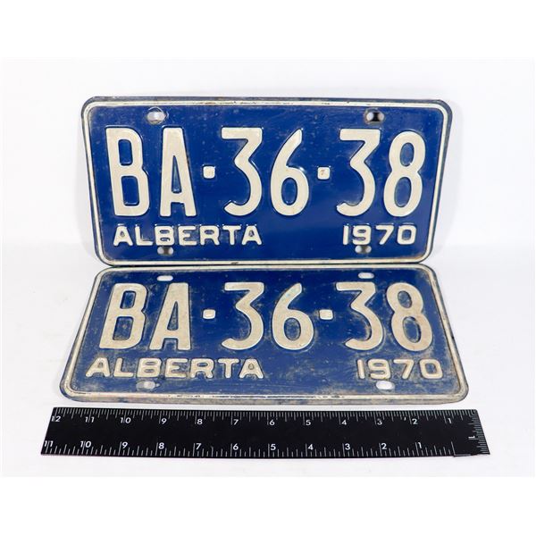 PAIR OF BLUE ALBERTA 1970 LICENSE PLATES BA3638