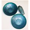 Image 1 : X2 BLUE FRUIT BOWLS 35CM DIA  AND BLUE GLASS VASE