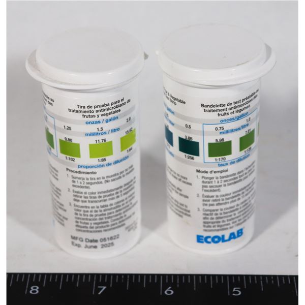 TWO ECOLAB ANTIMICROBIAL FRUIT AND VEG TEST STRIPS