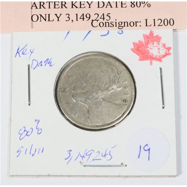 1938 QUARTER KEY DATE 80% SILVER ONLY 3,149,245