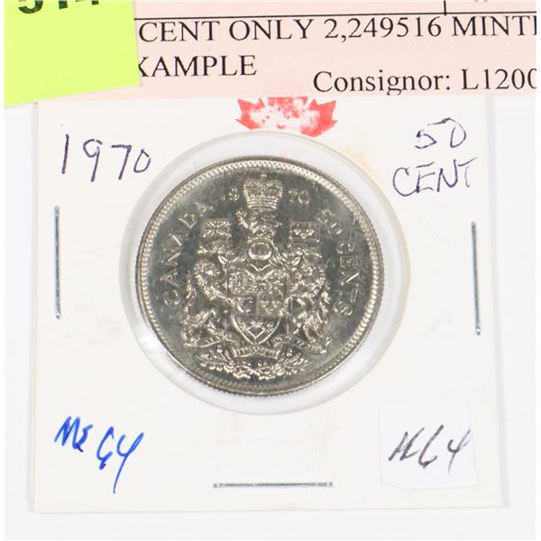 1970 50 CENT ONLY 2,249516 MINTED NICE EXAMPLE