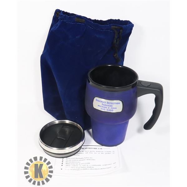 NEW DARK BLUE 15-OZ PLASTIC LINED STAINLESS STEEL