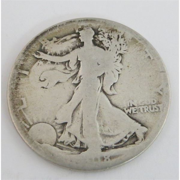 1918 USA Walking Liberty Silver Half Dollar