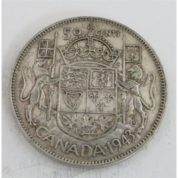 1943 Canadian Silver 50 Cent Coin