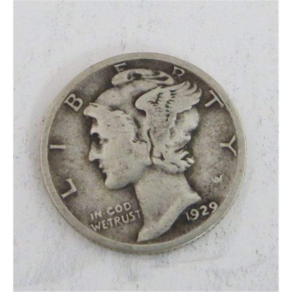 1929 USA Silver 10 Cent Coin