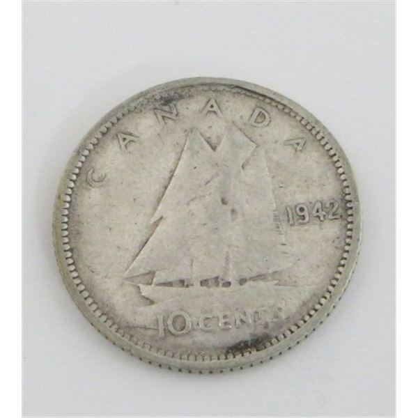 1942 Canadian Silver 10 Cent Coin