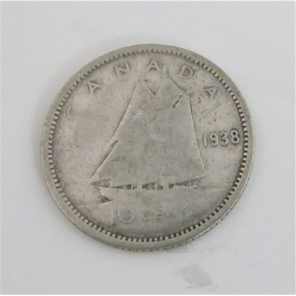 1938 Canadian Silver 10 Cent Coin