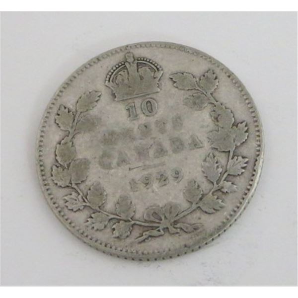 1929 Canadian 10 Cent Silver Coin